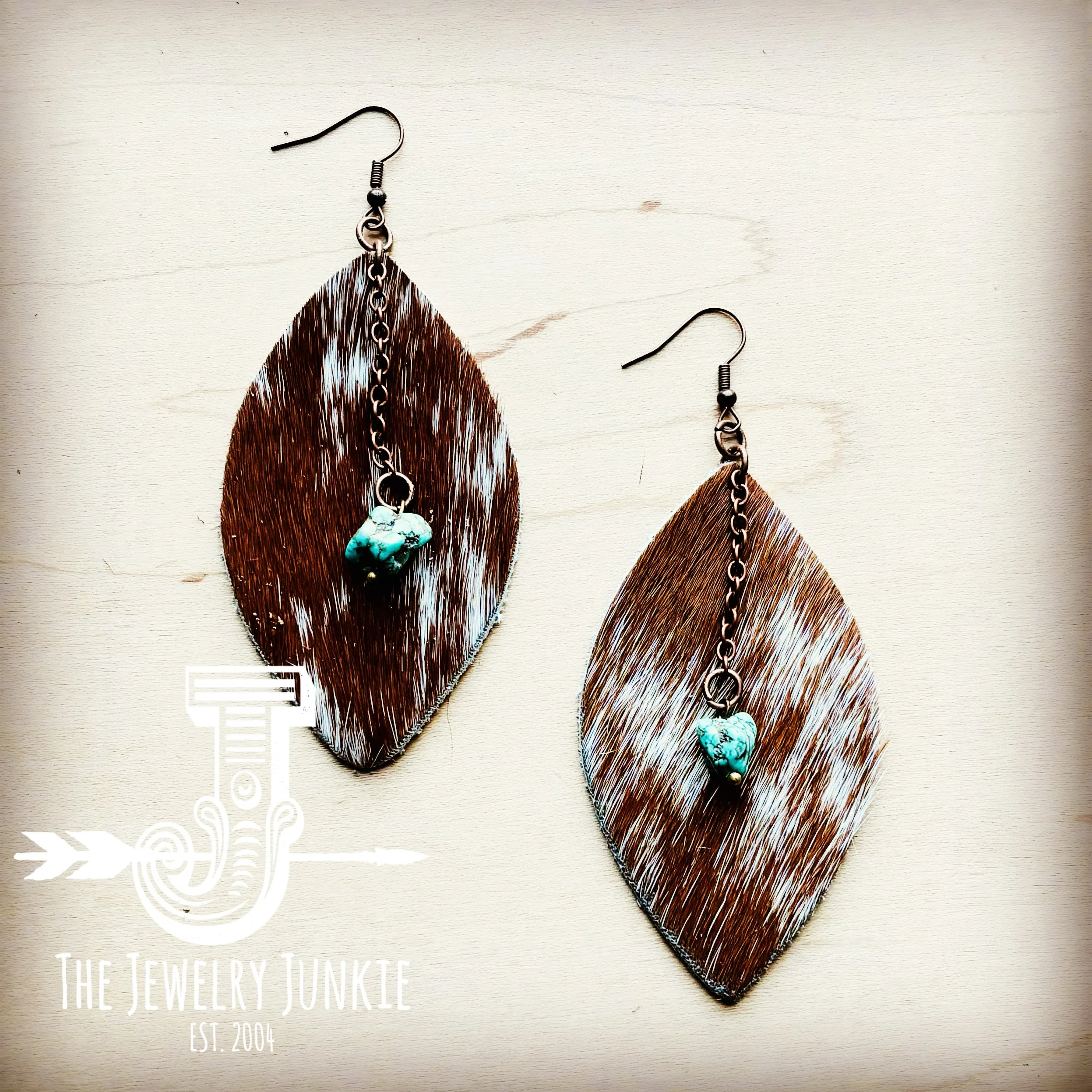 Leather Oval w/ Turquoise Drop in Speckled Hair-on-Hide 218c
