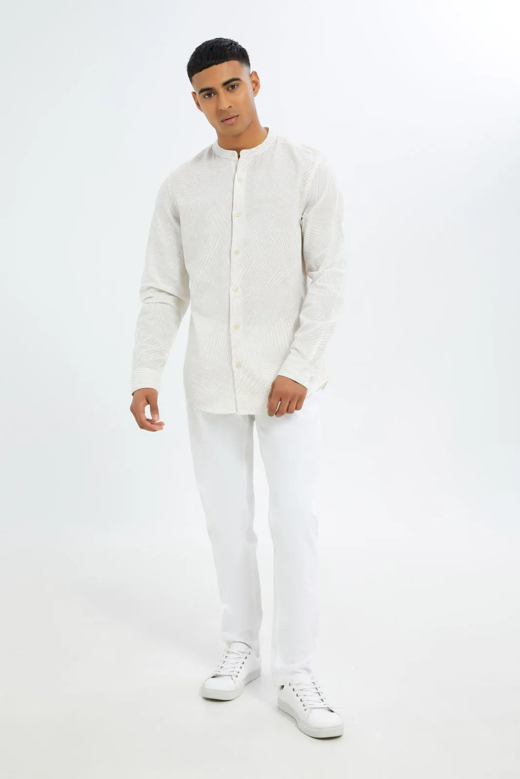 Men Beige Mandarin Shirt