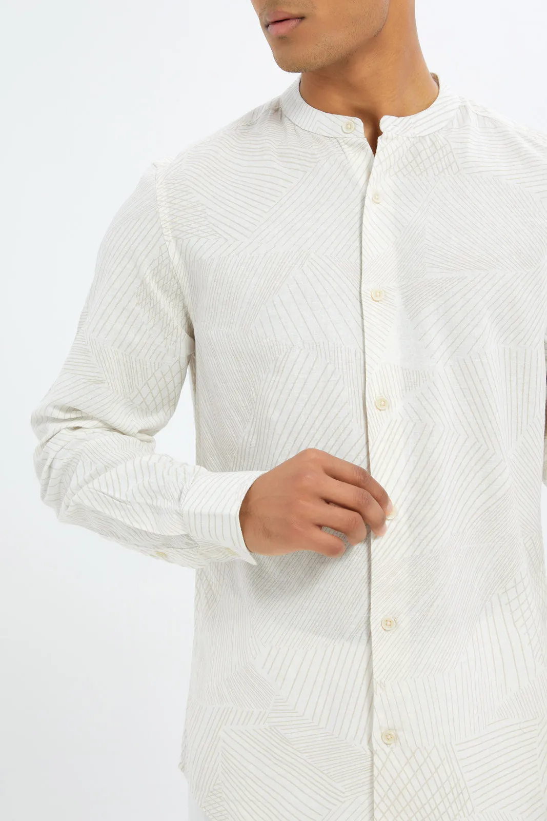 Men Beige Mandarin Shirt