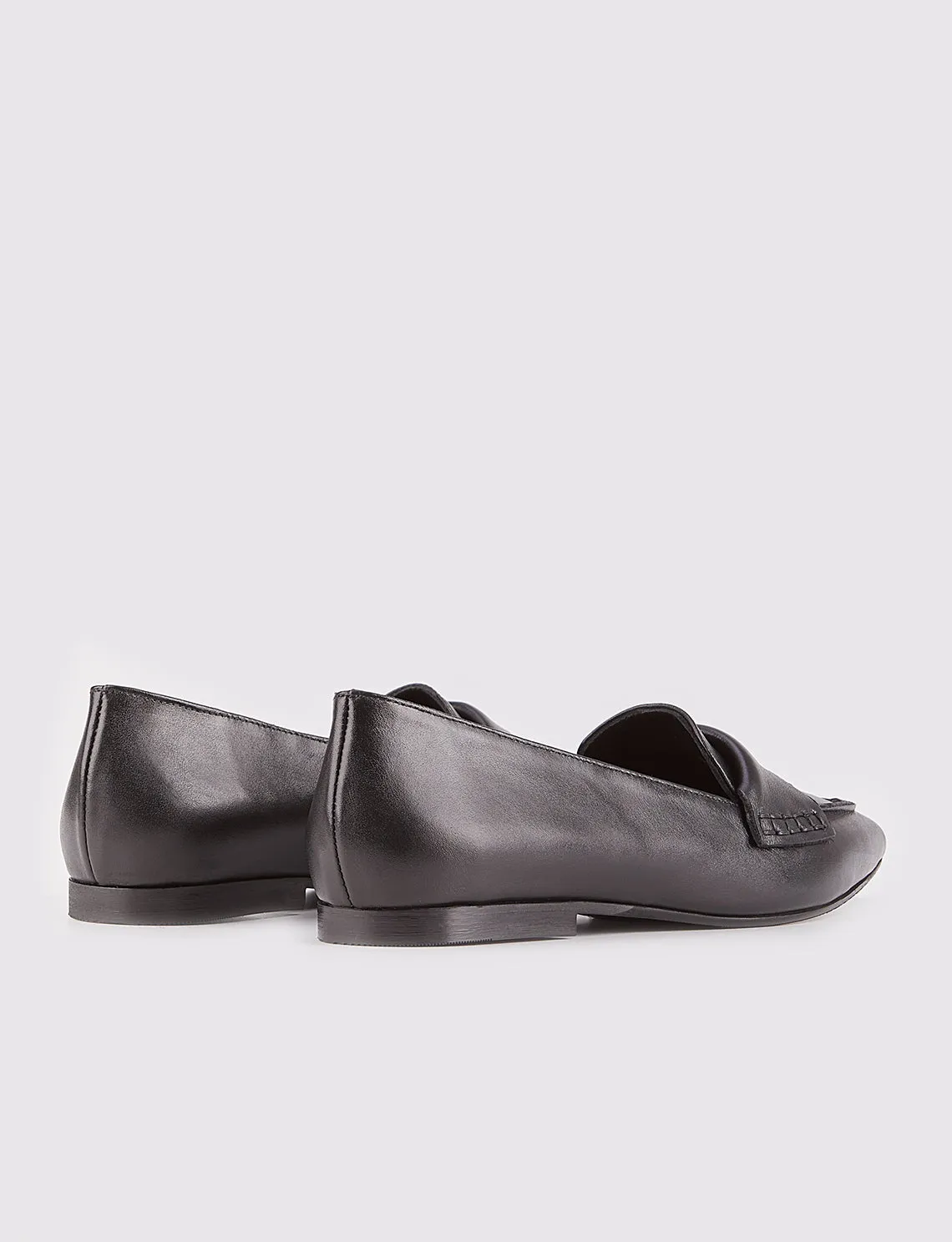 Women Black Genuine Leather Point Toe Flat Shoes