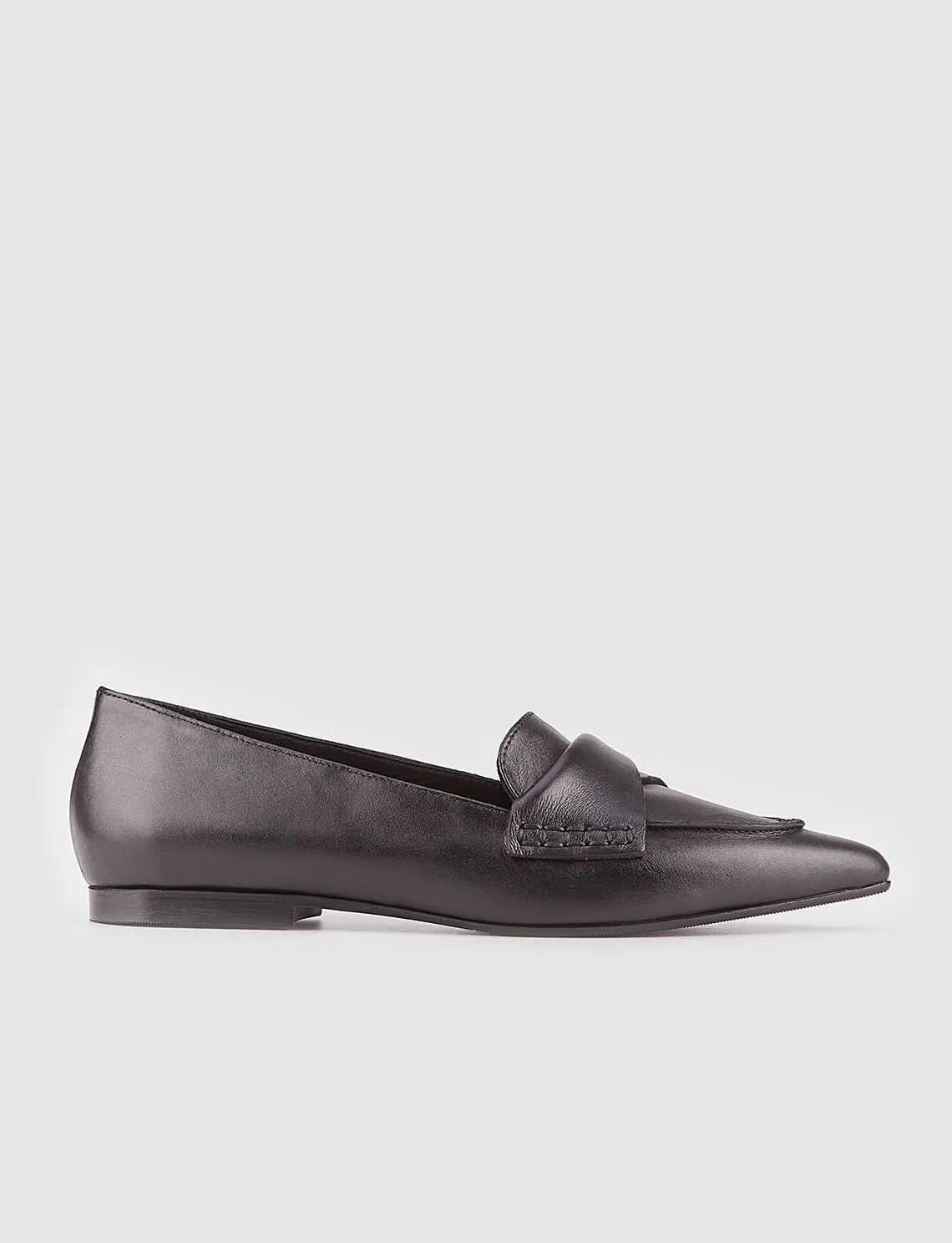 Women Black Genuine Leather Point Toe Flat Shoes