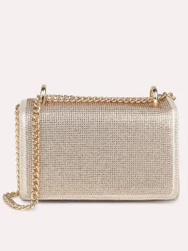 Women Gold Toned Embellished Foldover Clutch